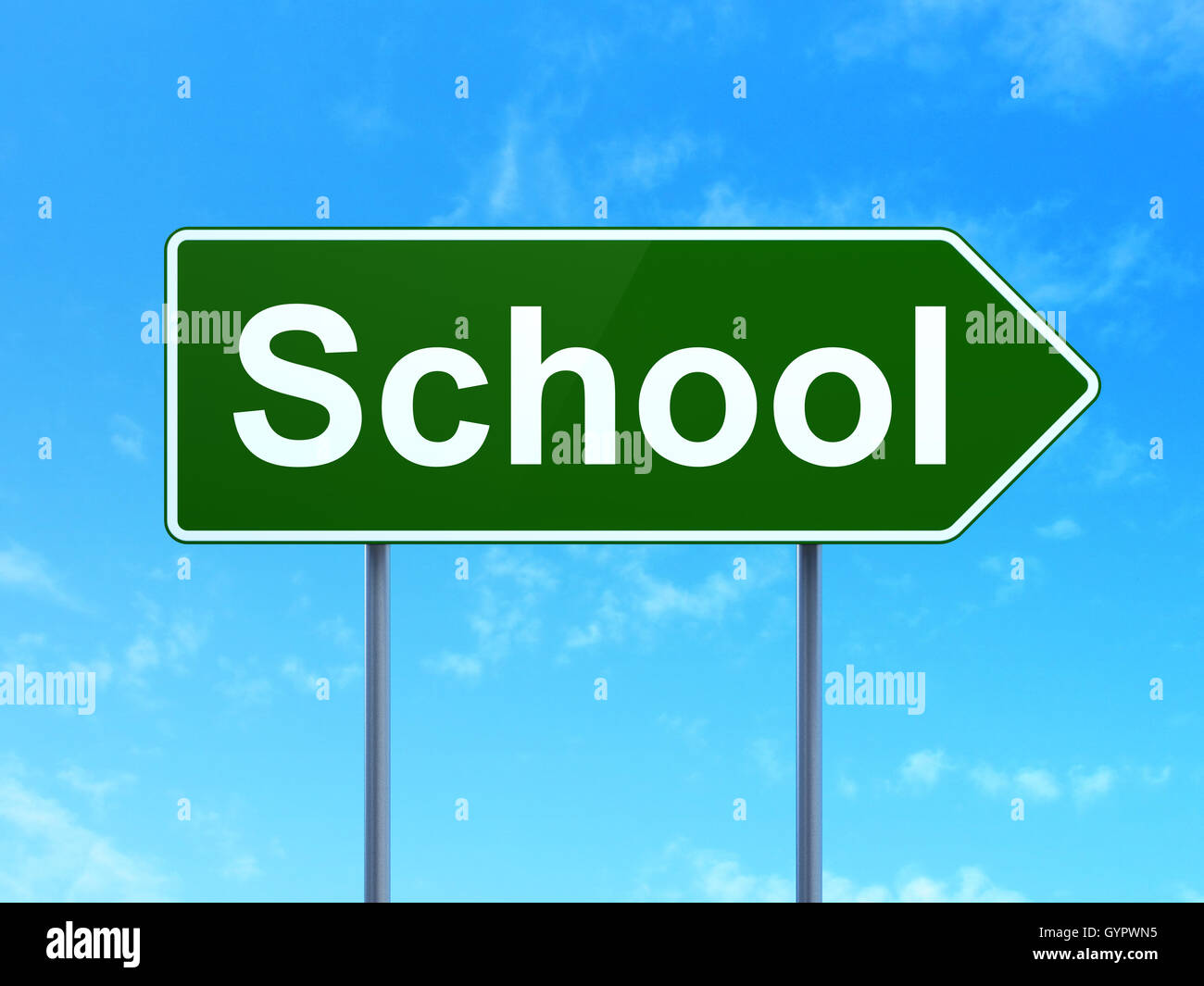 Education concept: School on road sign background Stock Photo - Alamy