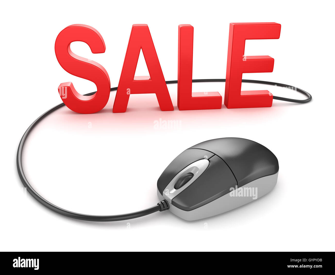 Computer mouse with sale text , This is a 3d computer generated image. Isolated on white. Stock Photo