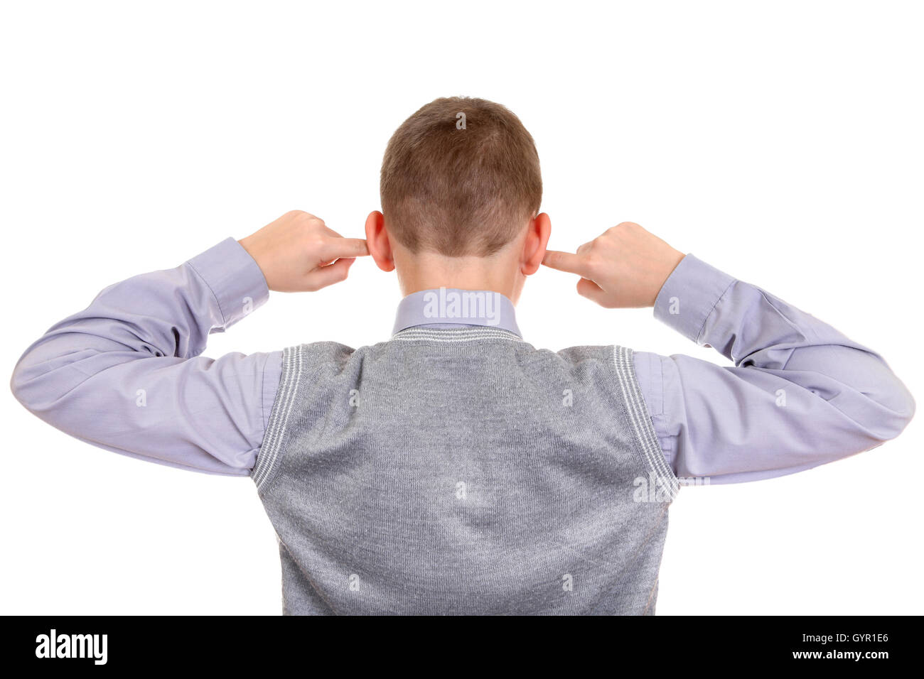 Boy plug the Ears Stock Photo Alamy