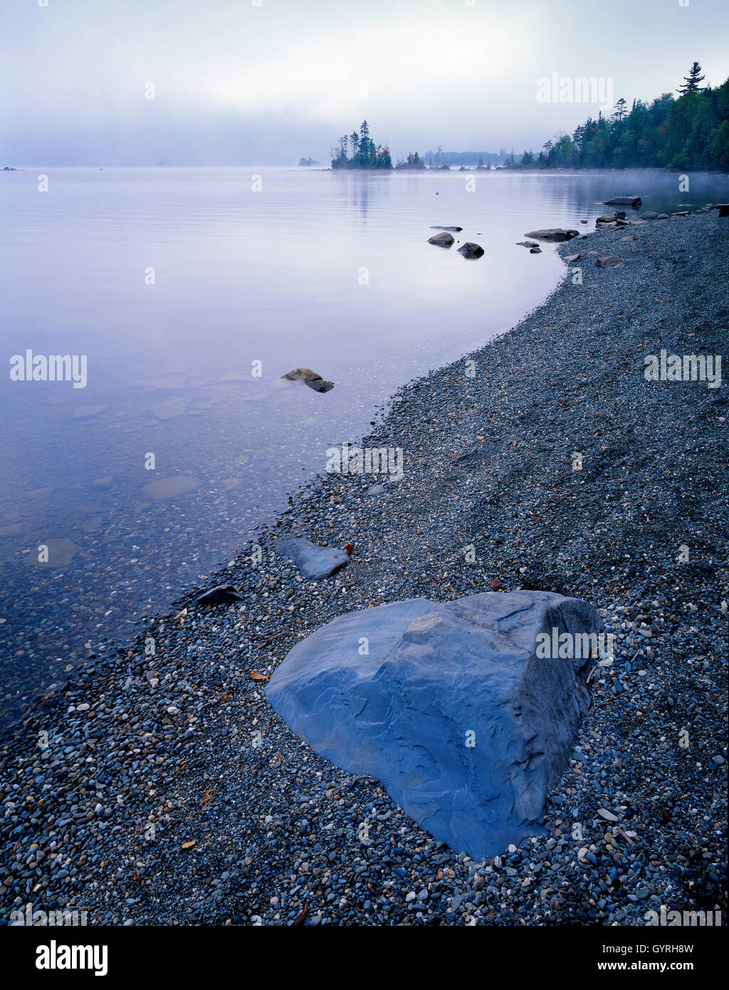 Stony shoreline of Moosehead Lake, Maine, USA, by Gary A Nelson/Dembinsky Photo Assoc Stock Photo
