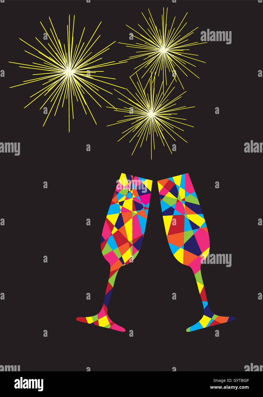 vector illustration of champagne glasses new years background Stock ...