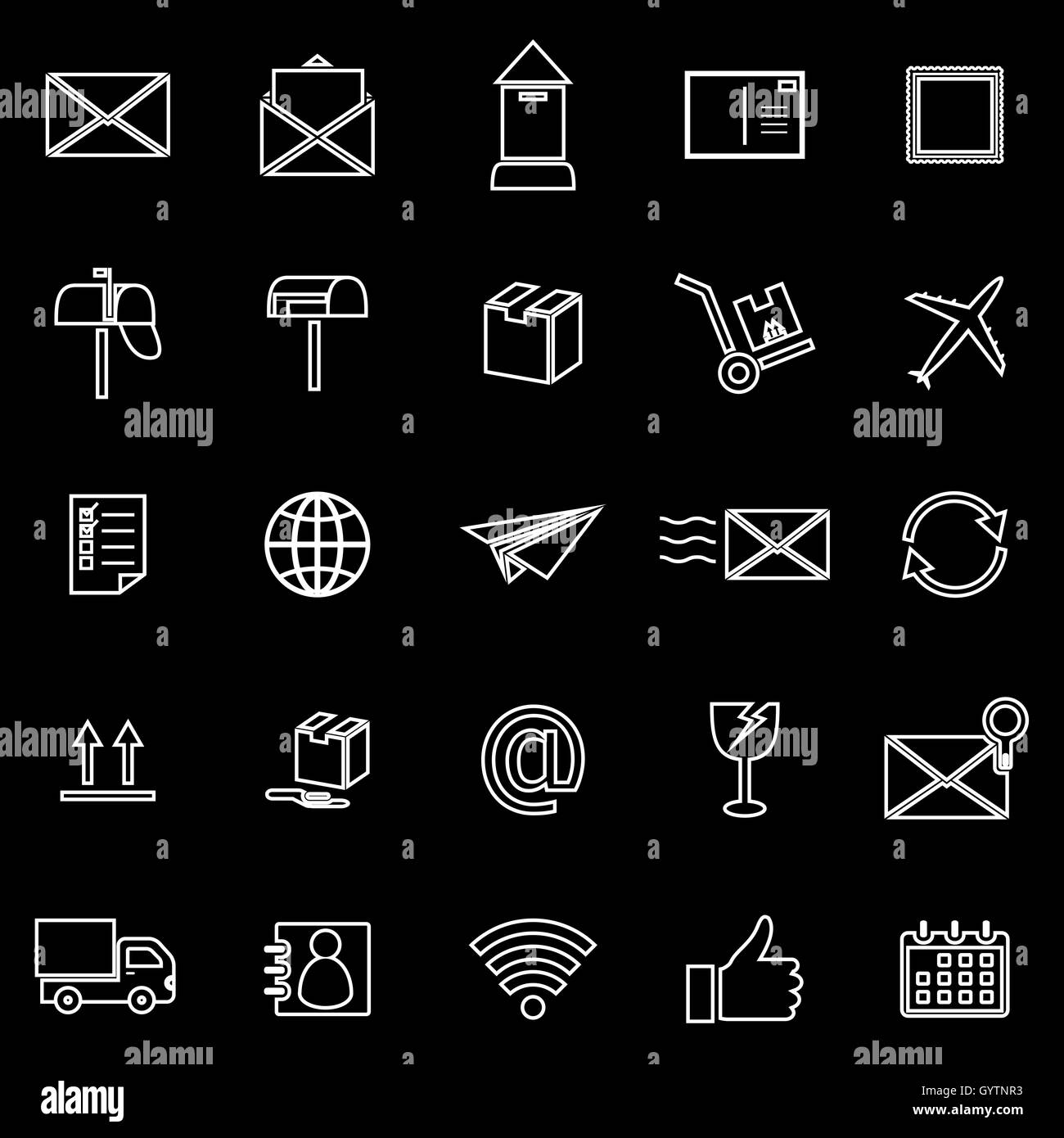Post line icons on black background, stock vector Stock Vector