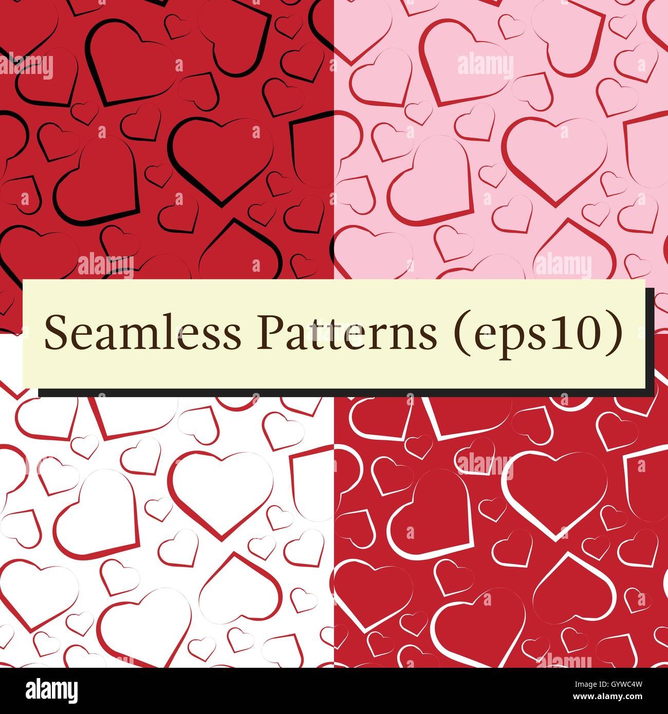 Seamless pattern set with white, red and black hearts Stock Vector ...