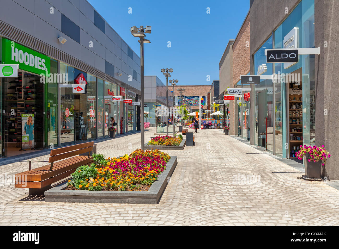 Shops and boutiques of modern opened mall in Ashdod, Israel. Stock Photo