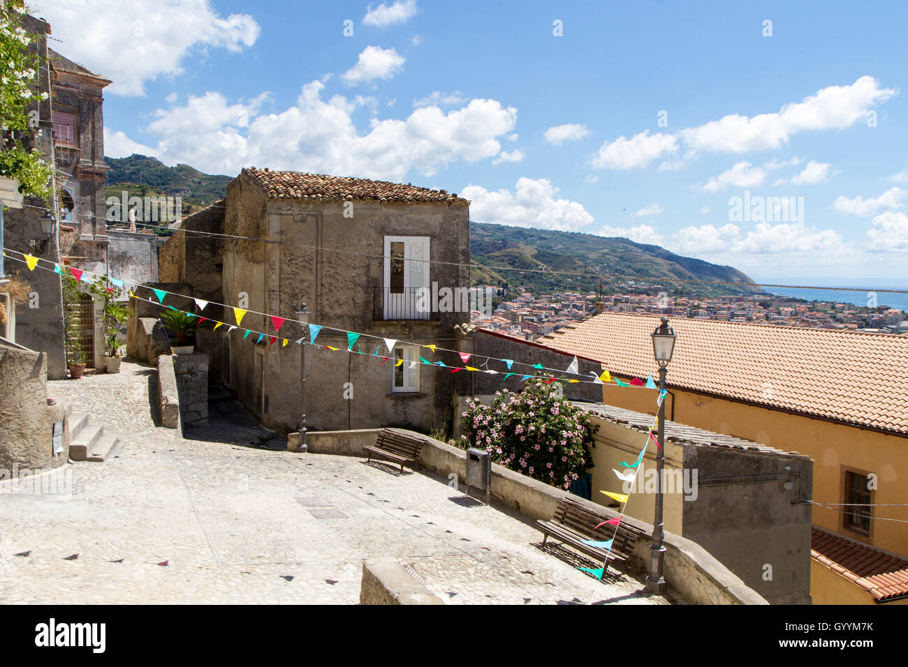 panorama of old Amantea's, top view with coast and sea, italy Stock Photo