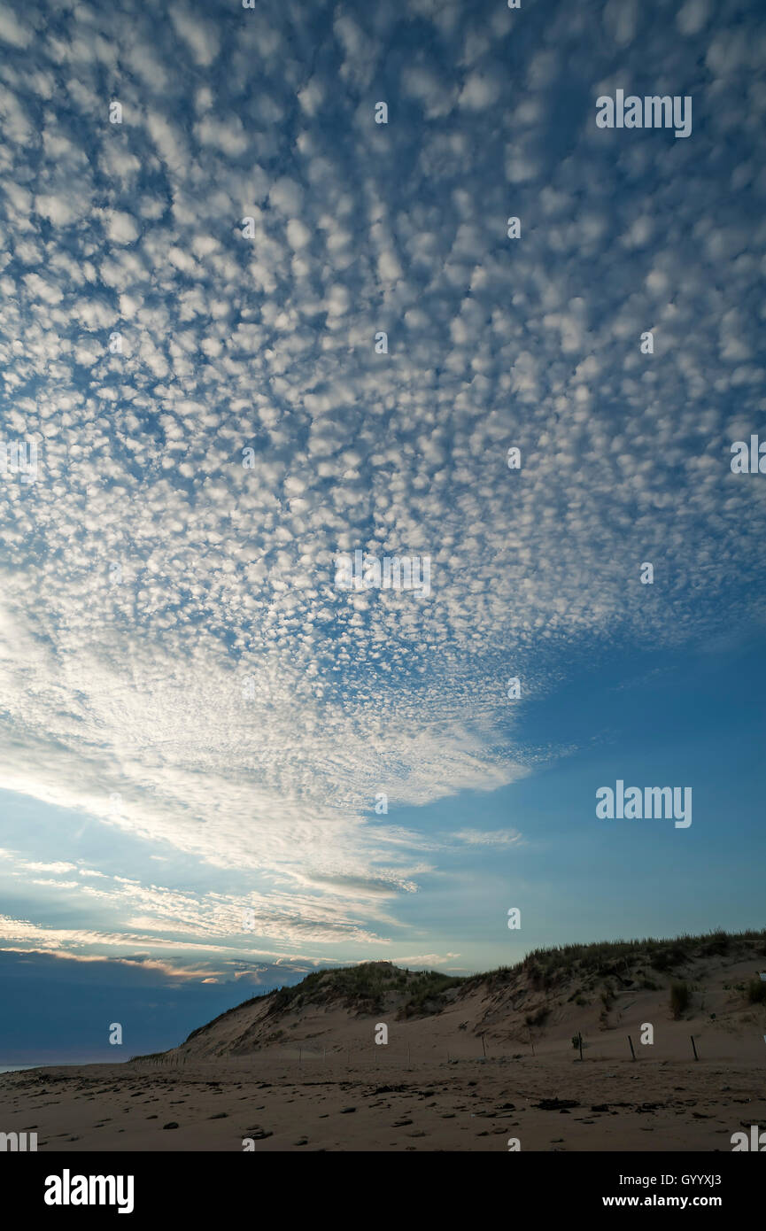 Small cirrocumulus clouds, herringbone sky, by the Atlantic coast, La Tranche sur Mer Vandee, France Stock Photo