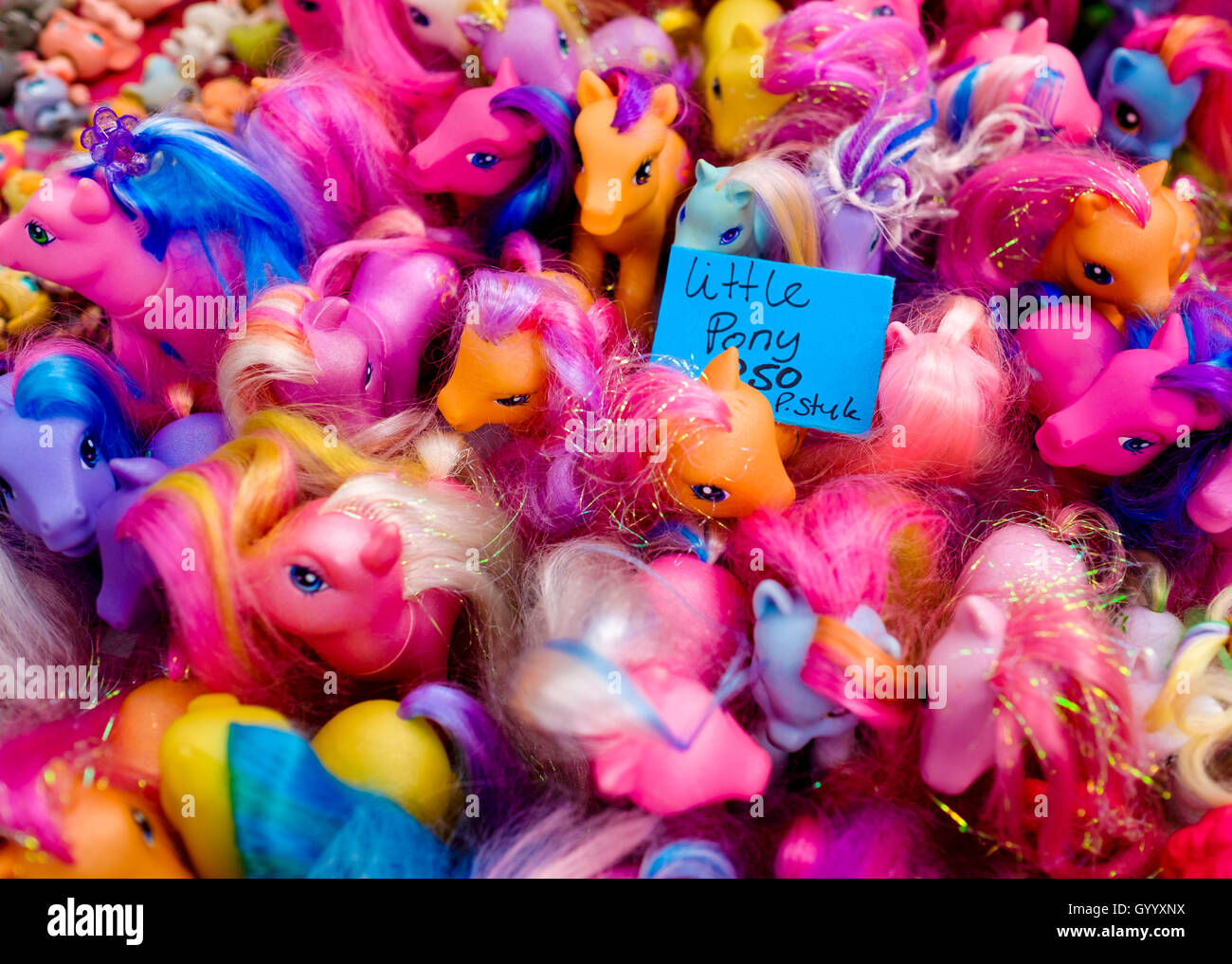 Plastic horses in a stall at a flea market, Amsterdam, The Netherlands Stock Photo