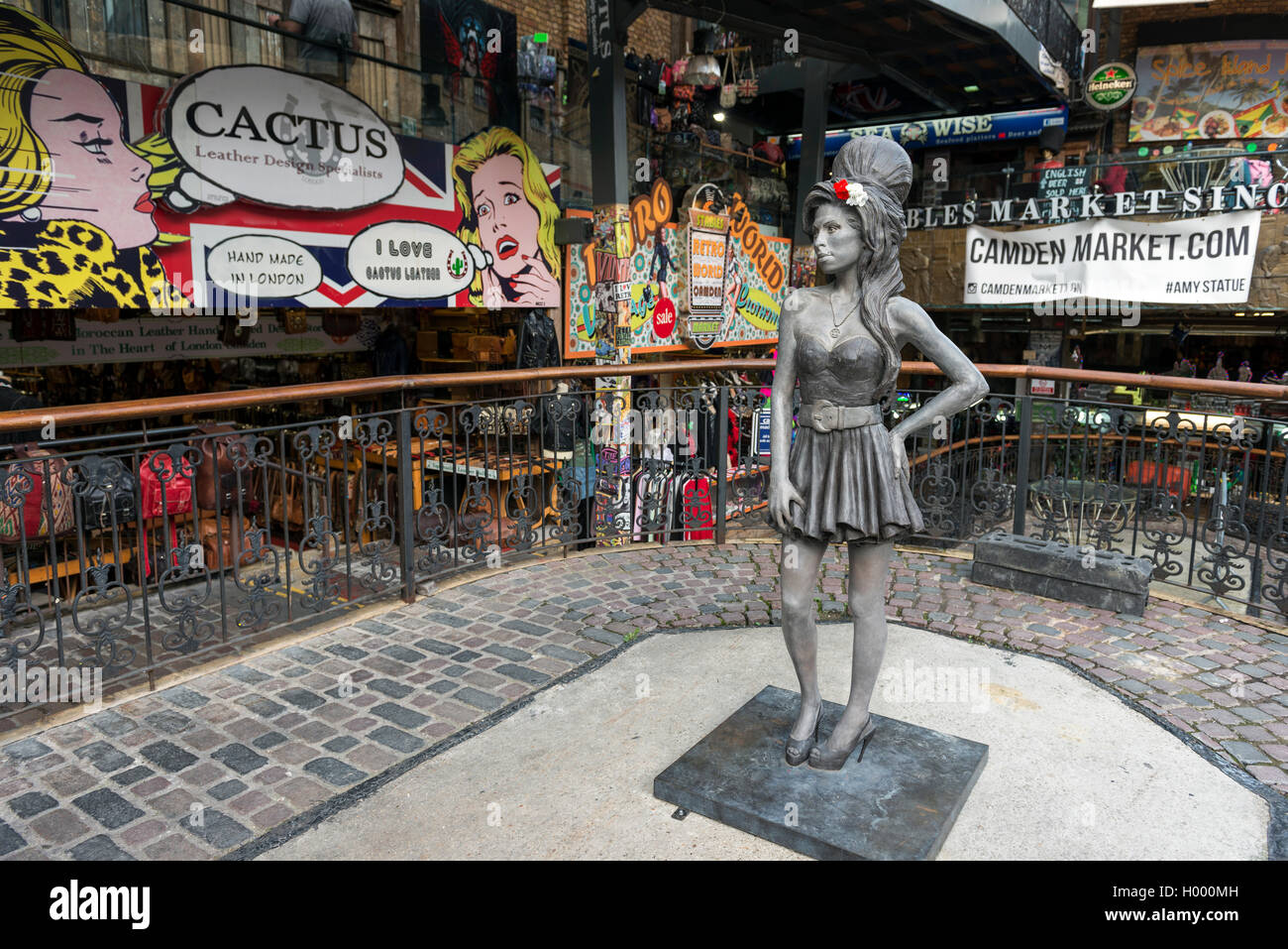 Bronze statue of singer Amy Winehouse, artist Scott Eaton, Stables Market, Camden Town, London, England, United Kingdom Stock Photo