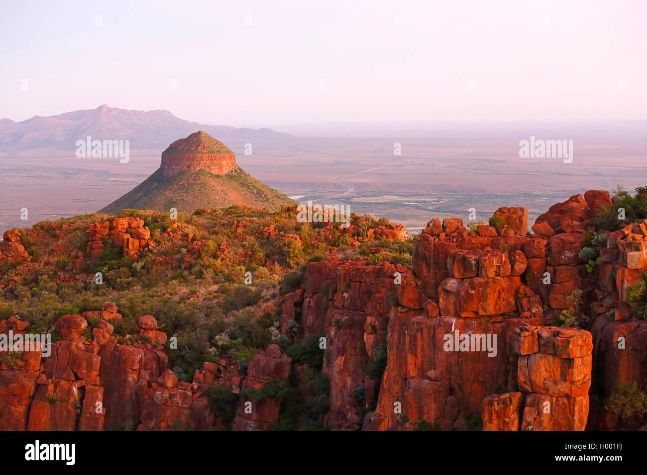 Spandau Kop after sunset, South Africa, Eastern Cape, Camdeboo National Park, Graaff-Reinet Stock Photo