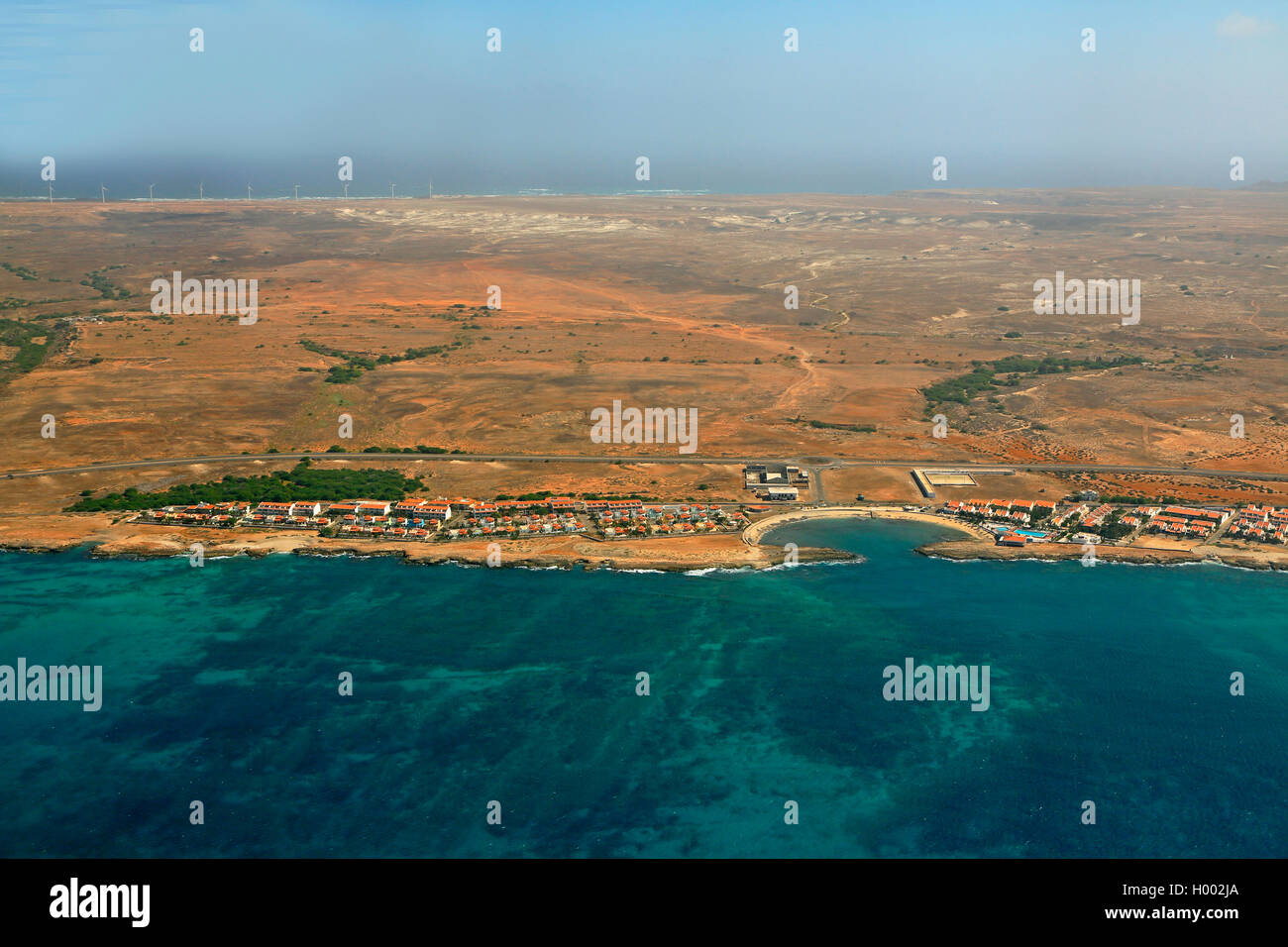 island of Sa - coast at Murdeira, aerial image, Cap Verde Islands, Sal Stock Photo