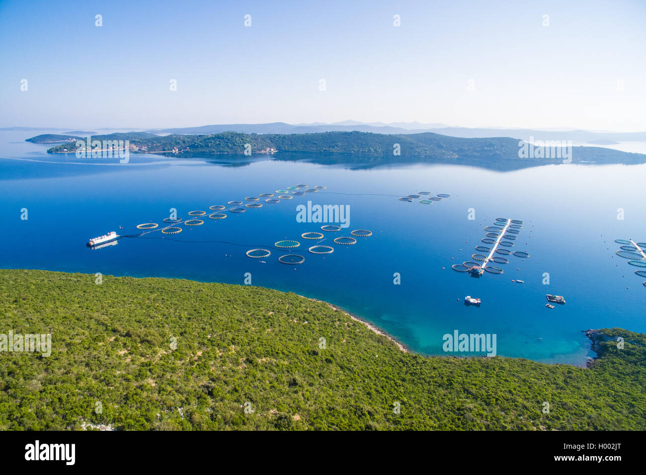 Aerial view of fish farming in Dugi Otok in Croatia Stock Photo