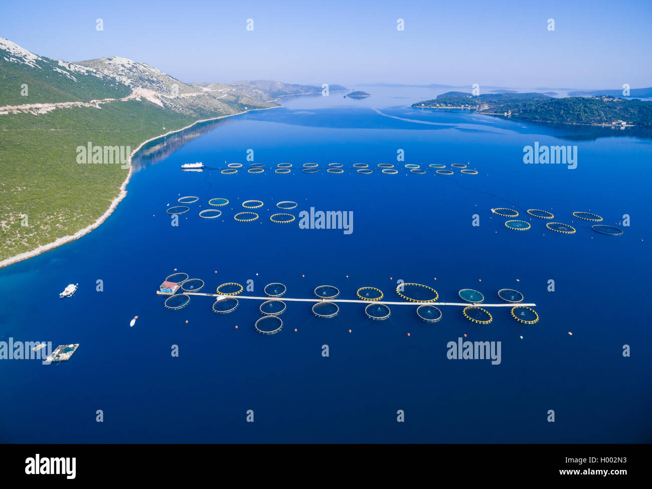 Aerial view of fish farming in Dugi Otok in Croatia Stock Photo