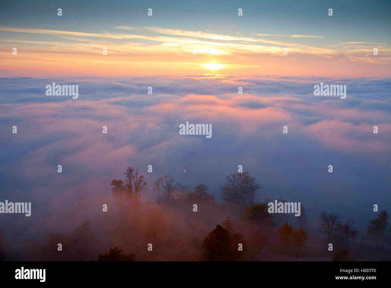 evening sun above cloud cover, Germany, Baden-Wuerttemberg, Baden-Baden Stock Photo