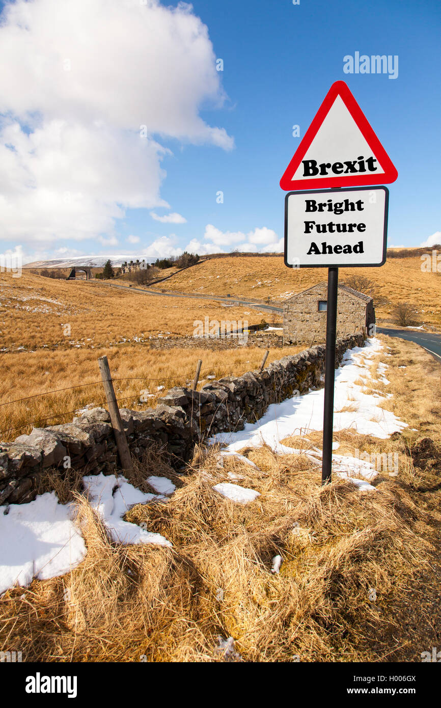 Brexit bright future ahead concept road sign signs on the up for the UK England post brexit future unemployment economy Stock Photo
