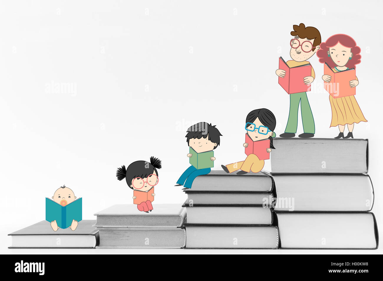 Boys and girls reading books for children education and young culture growth illustration Stock Photo