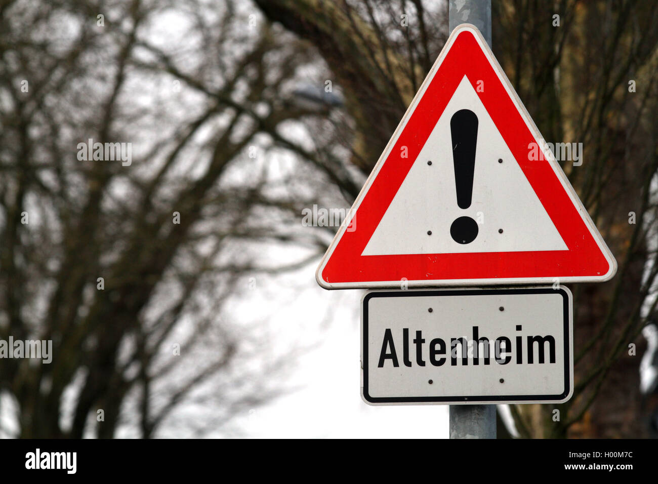 caution sign retirement home, Germany Stock Photo
