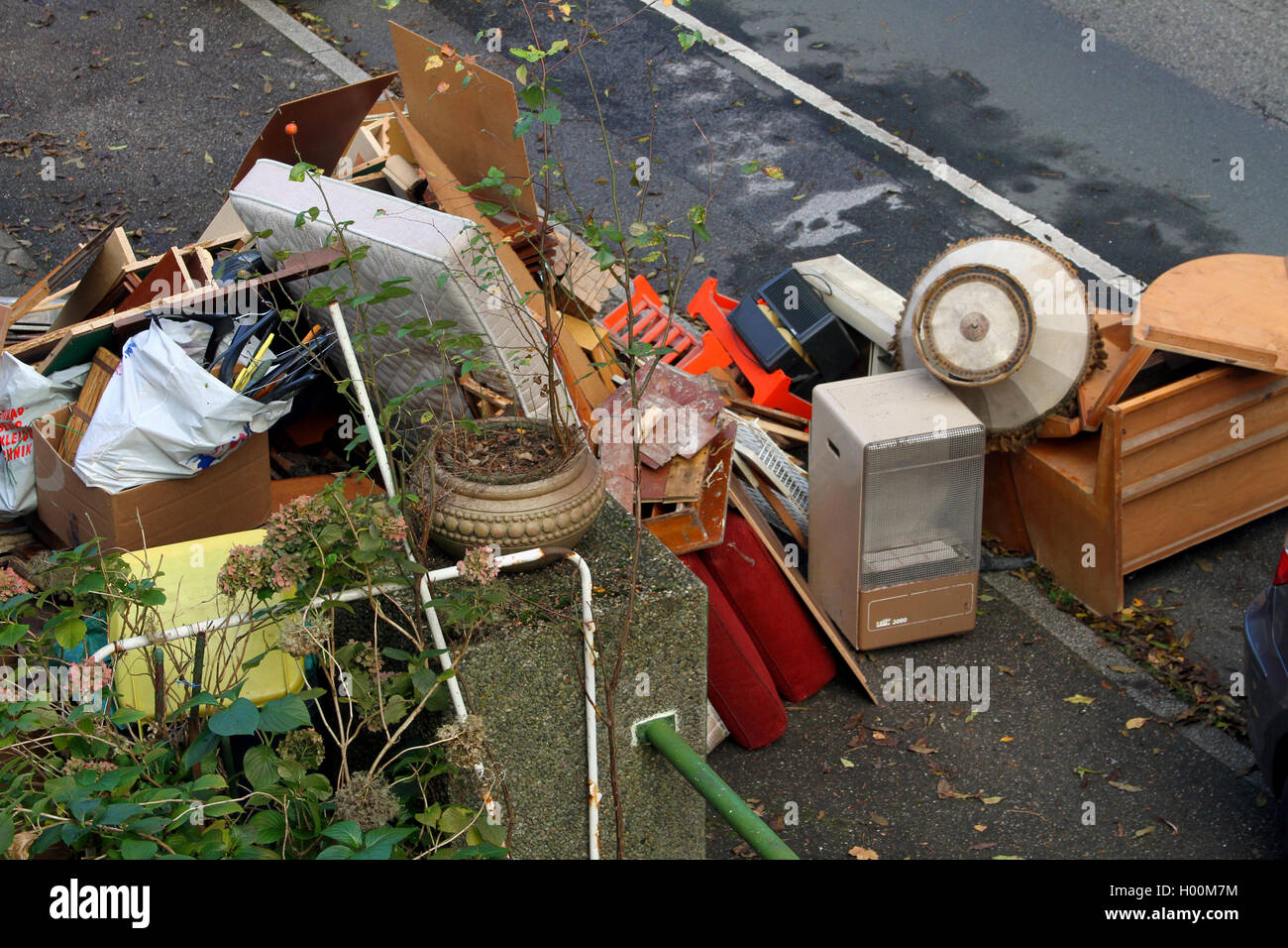 bulk garbage at the roadside, Germany Stock Photo