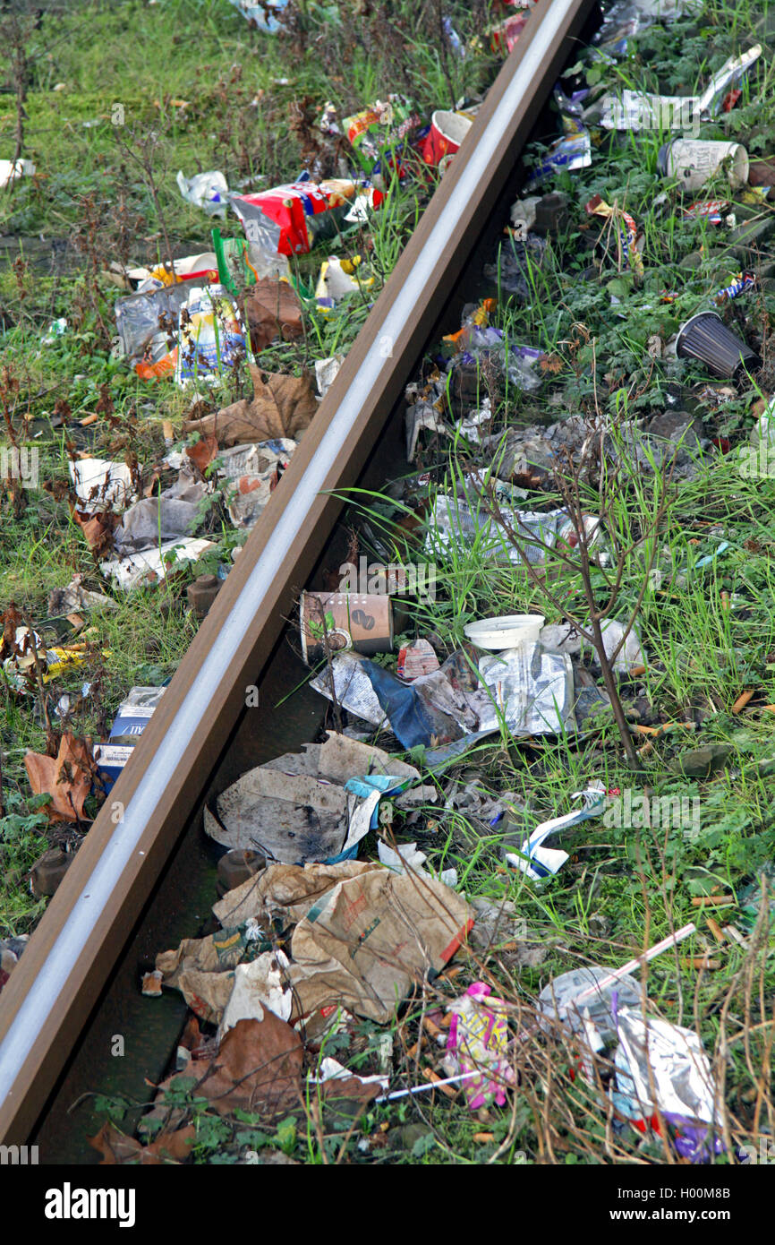 pollution of track area caused by passengers, Germany Stock Photo