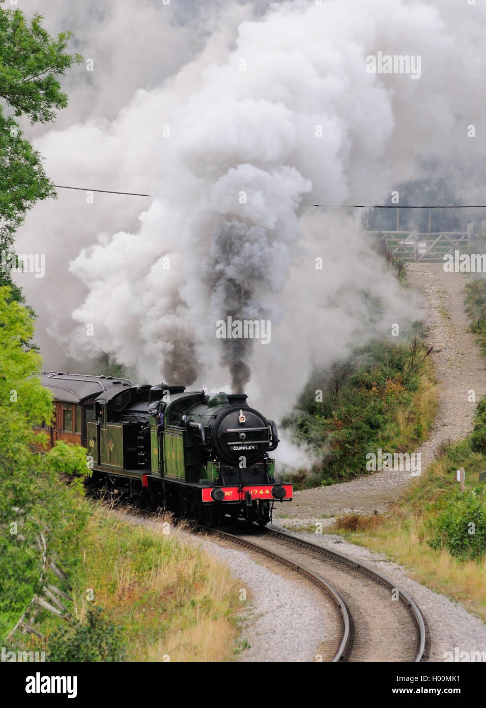 Doubleheaded steam train climbing the steep gradient at Darnholm on