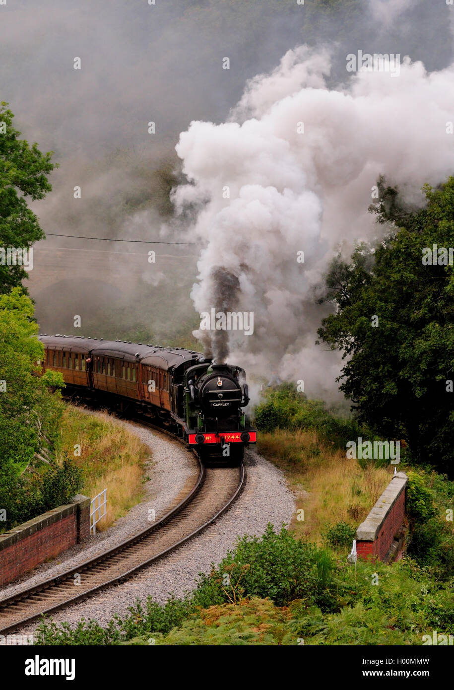 Doubleheaded steam train climbing the steep gradient at Darnholm on