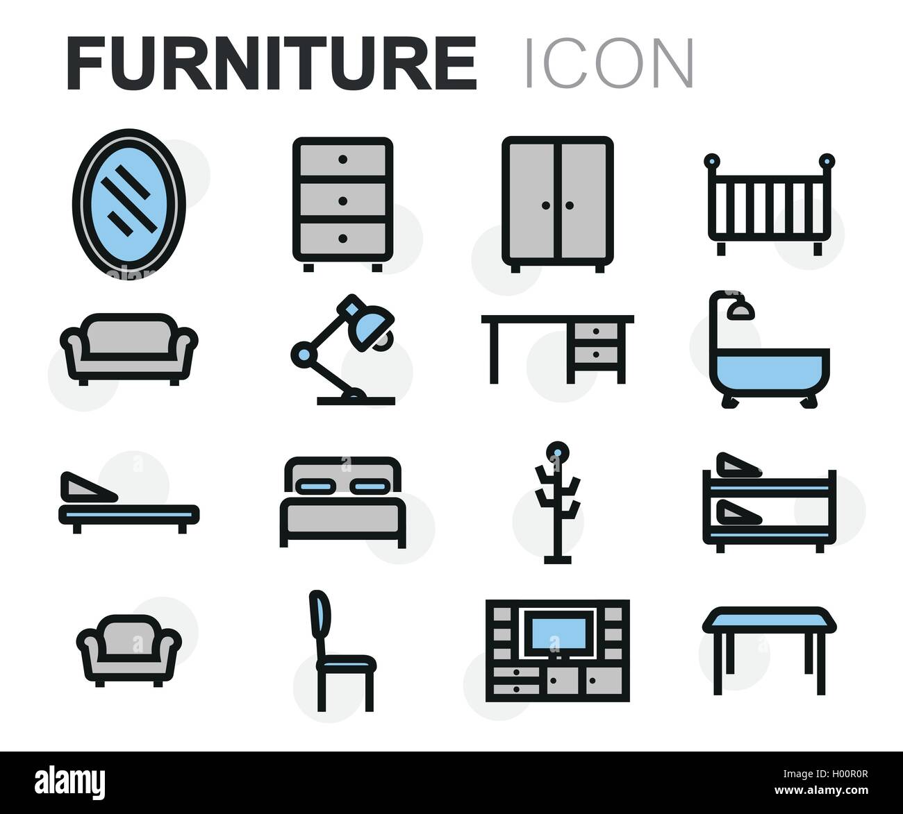 Vector black line furniture icons set on white background Stock Vector ...