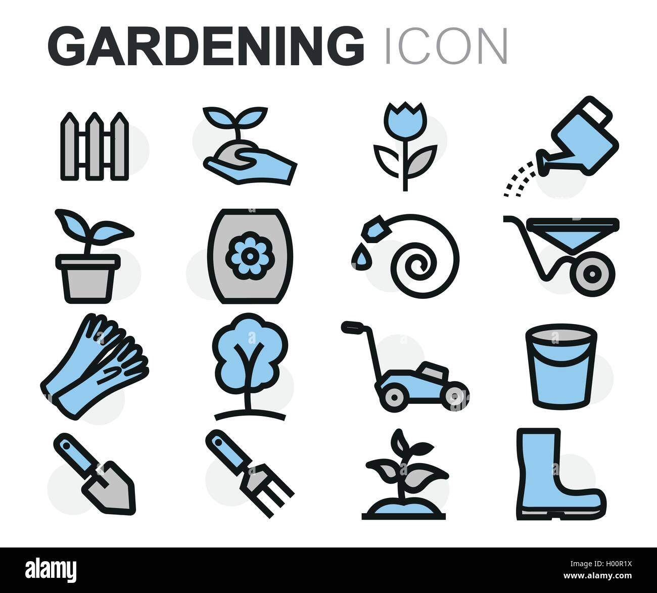 Vector black line gardening icons set on white background Stock Vector ...