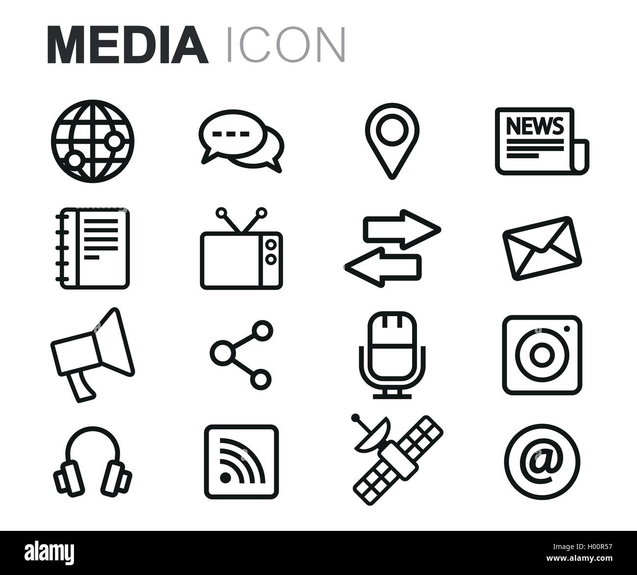 Vector black line media icons set on white background Stock Vector ...