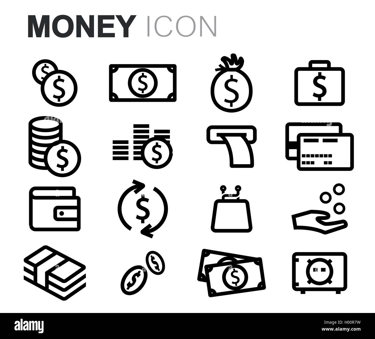 Vector black line money icons set on white background Stock Vector ...