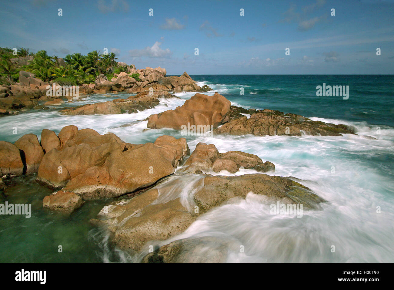 costal landscape at the Seychelles, Seychelles Stock Photo