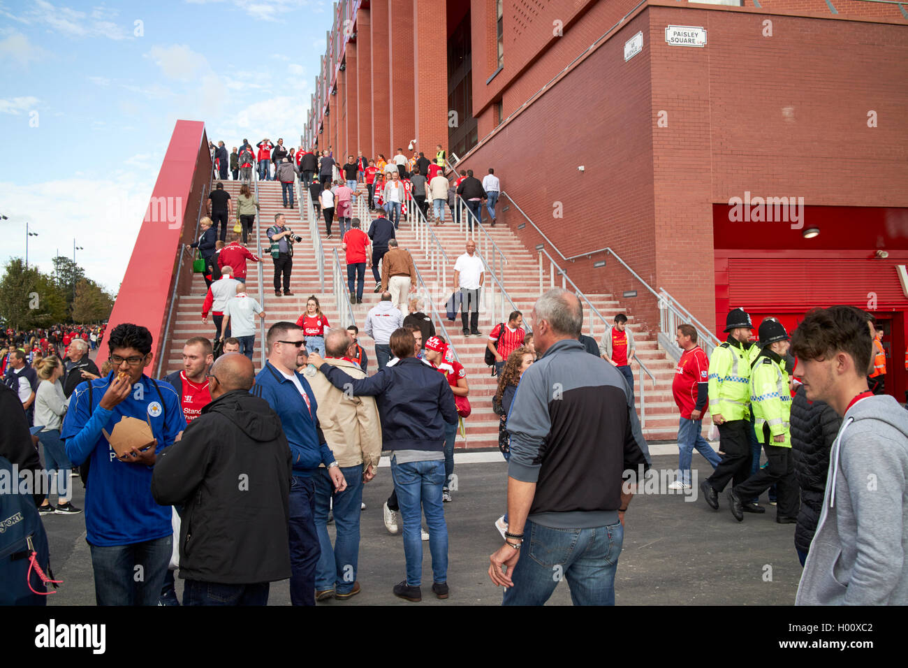 steps up to 96 avenue at the new main stand at Liverpool FC anfield stadium Liverpool Merseyside UK Stock Photo