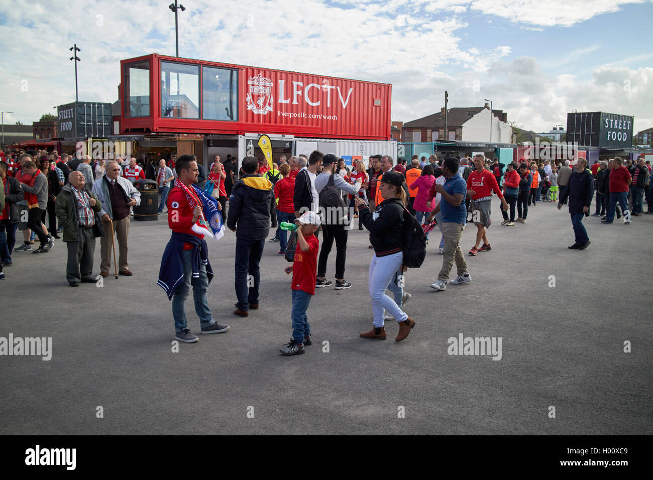 fans in the new fan zone at Liverpool FC anfield stadium Liverpool Merseyside UK Stock Photo