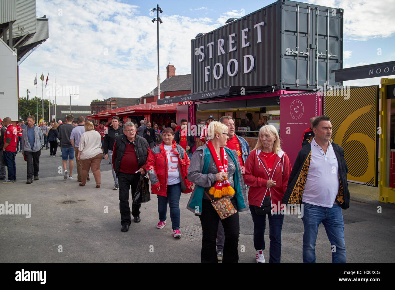 fans in the new fan zone at Liverpool FC anfield stadium Liverpool Merseyside UK Stock Photo