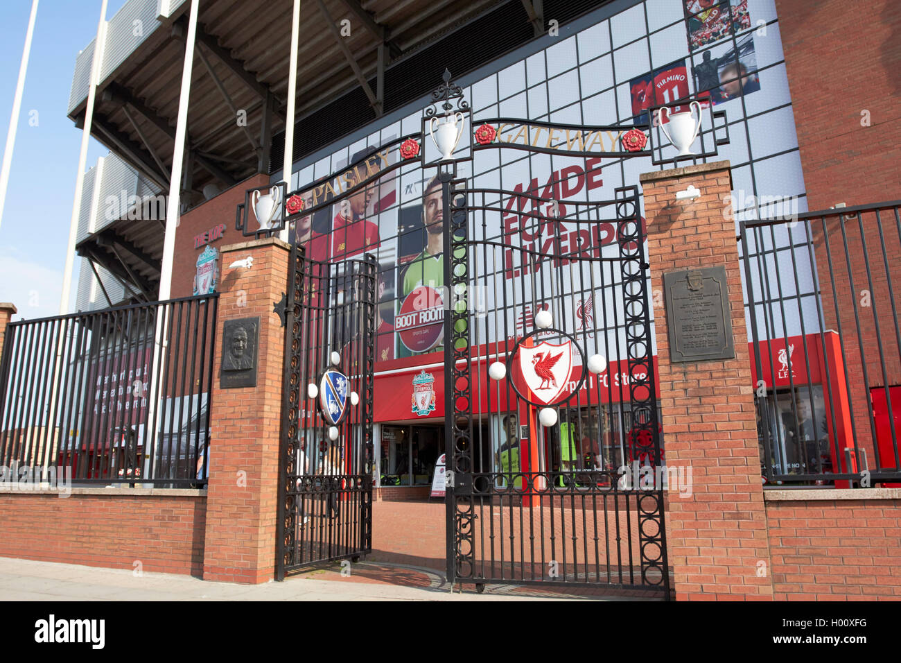 the Paisley gateway at Liverpool FC anfield stadium Liverpool Merseyside UK Stock Photo