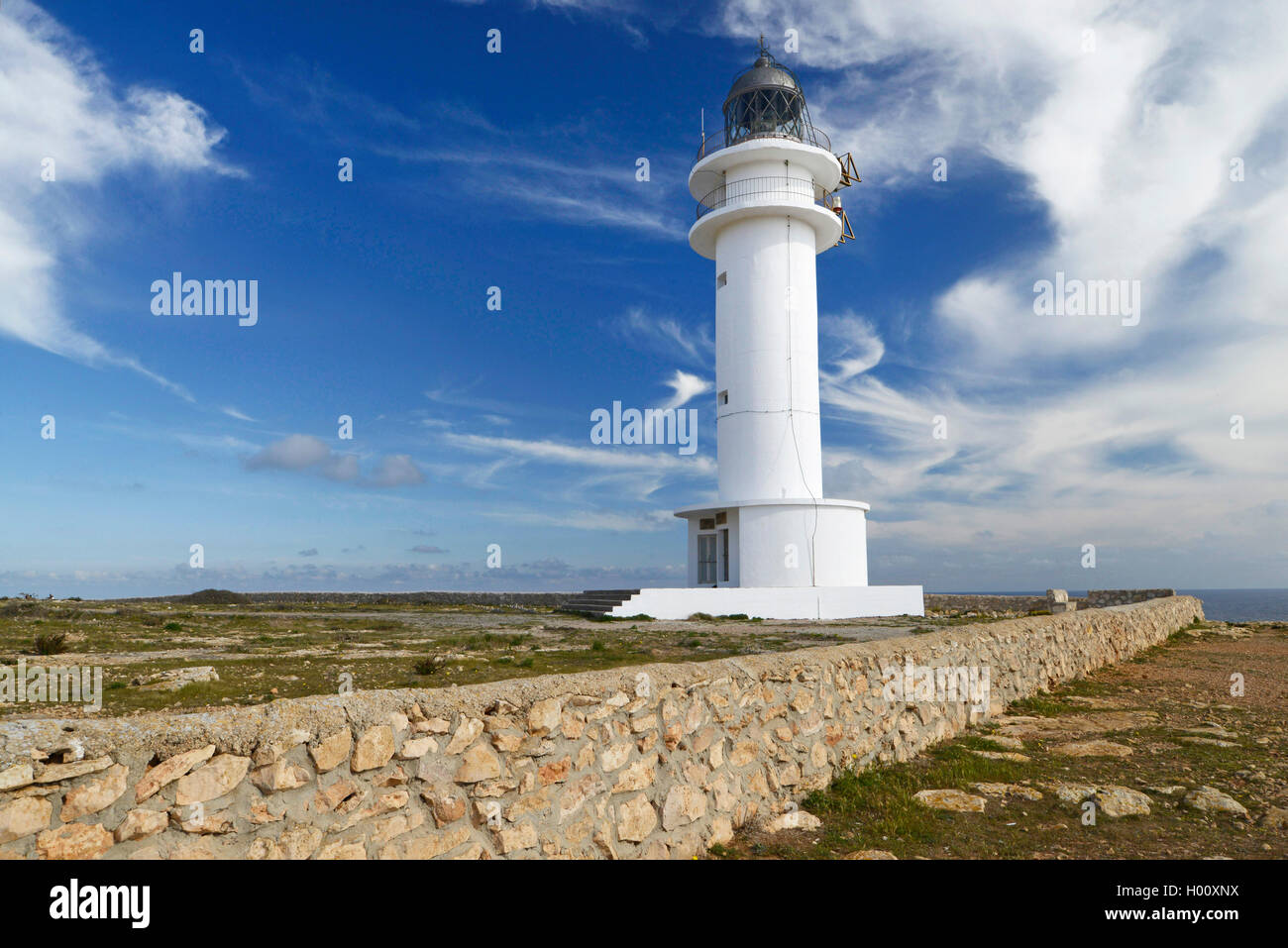 lighthouse at Es Far des Cap - Cap de Barbaria on Formentera, Spain, Balearen, Formentera, Cap de Barbaria Stock Photo