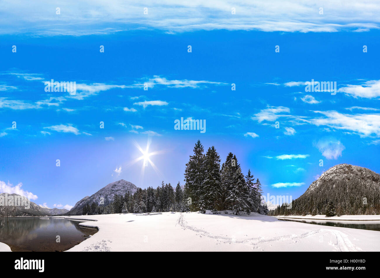 winter scenery at the Plansee, Austria, Tyrol Stock Photo