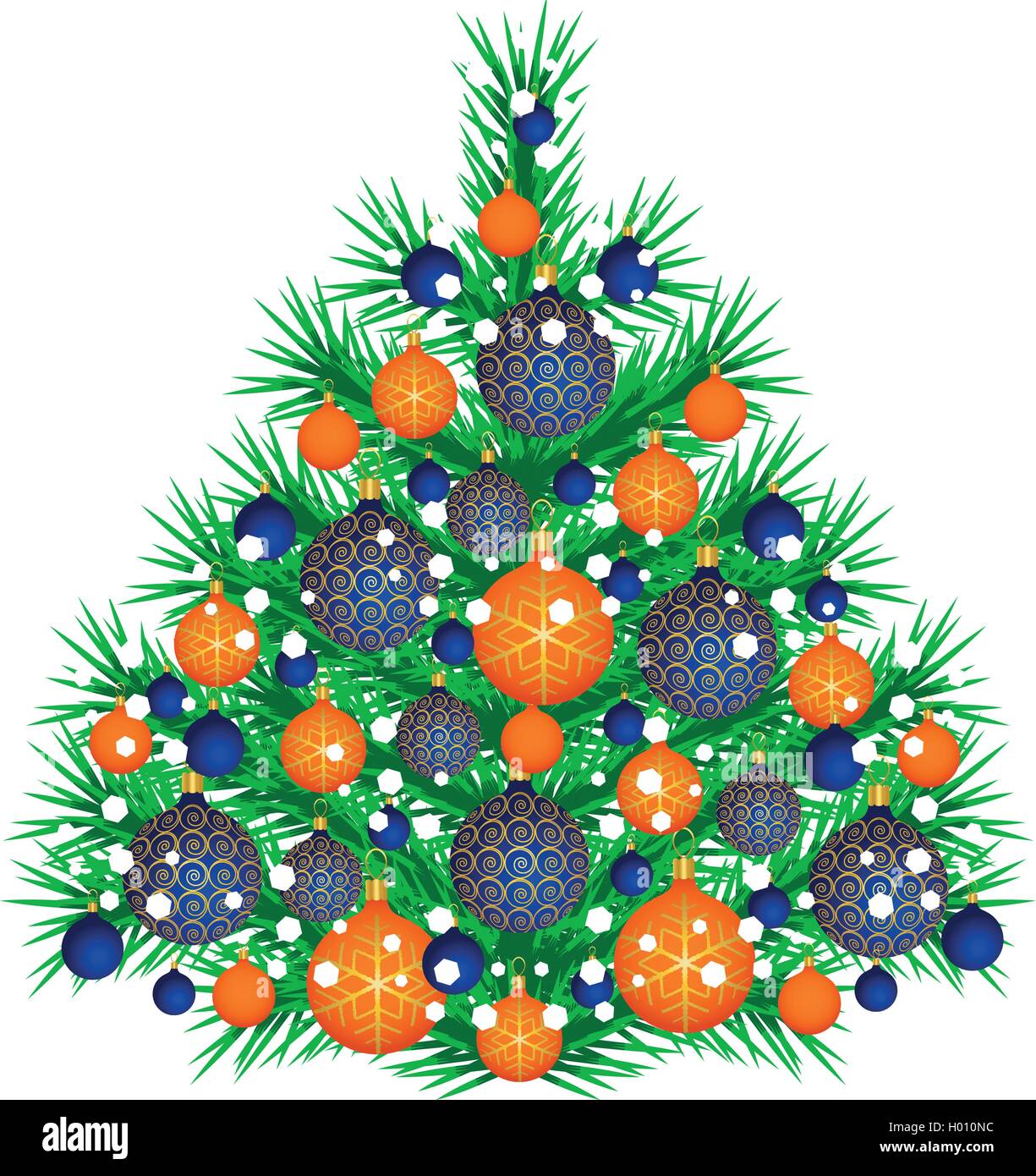 Christmas Tree With Blue And Orange Balls Stock Vector Art