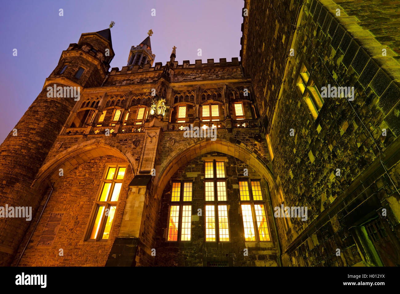 Aachen Rathaus, Aachen City Hall in the evening, Germany, North Rhine-Westphalia, Aix-la-Chapelle Stock Photo