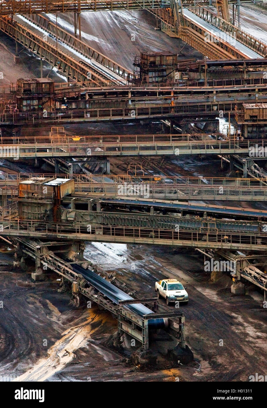 brown coal surface mining Inden with conveyor system, Germany, North Rhine-Westphalia, Inden Stock Photo