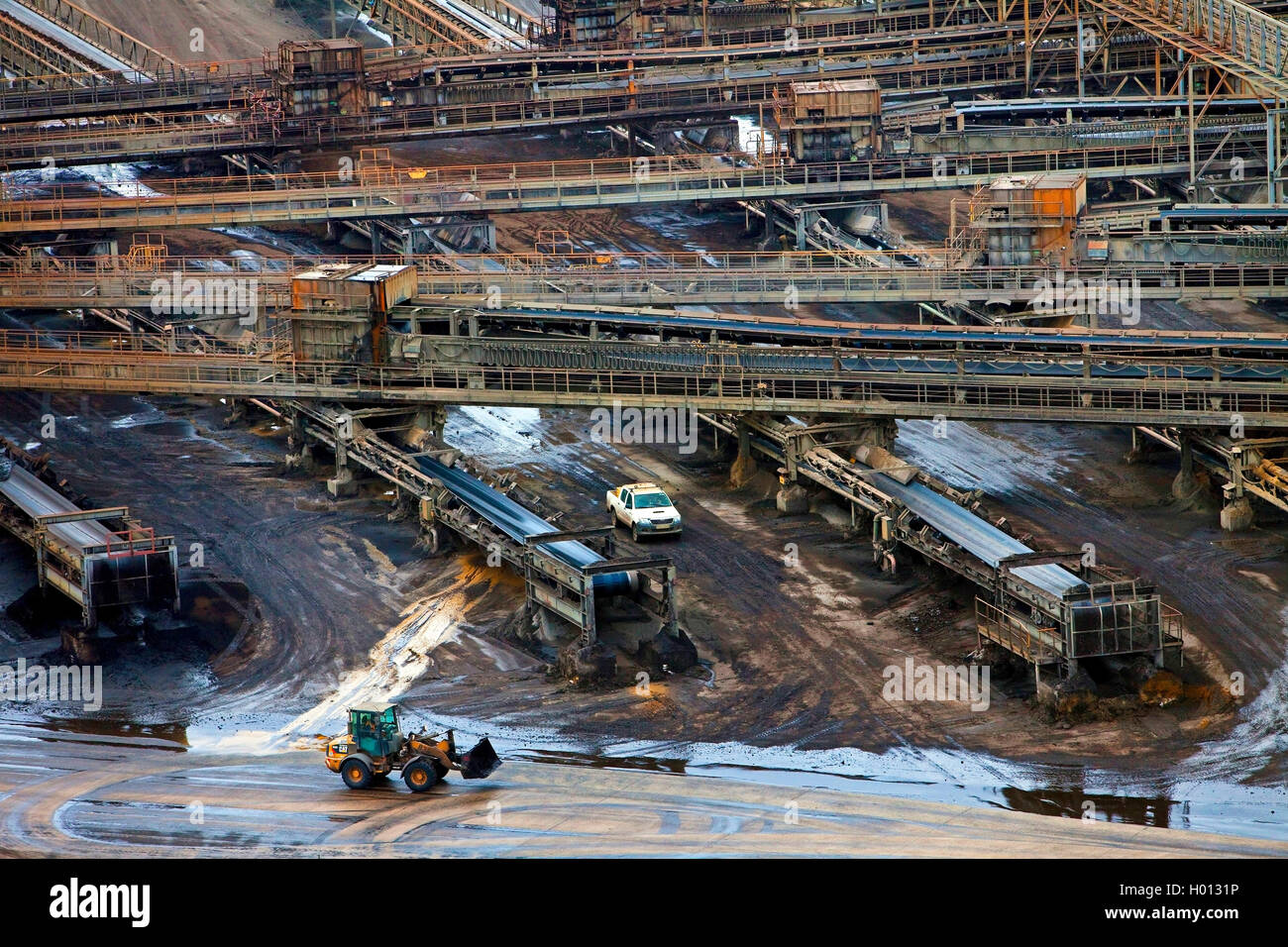 conveyor system of brown coal surface mining Inden, Germany, North Rhine-Westphalia, Inden Stock Photo