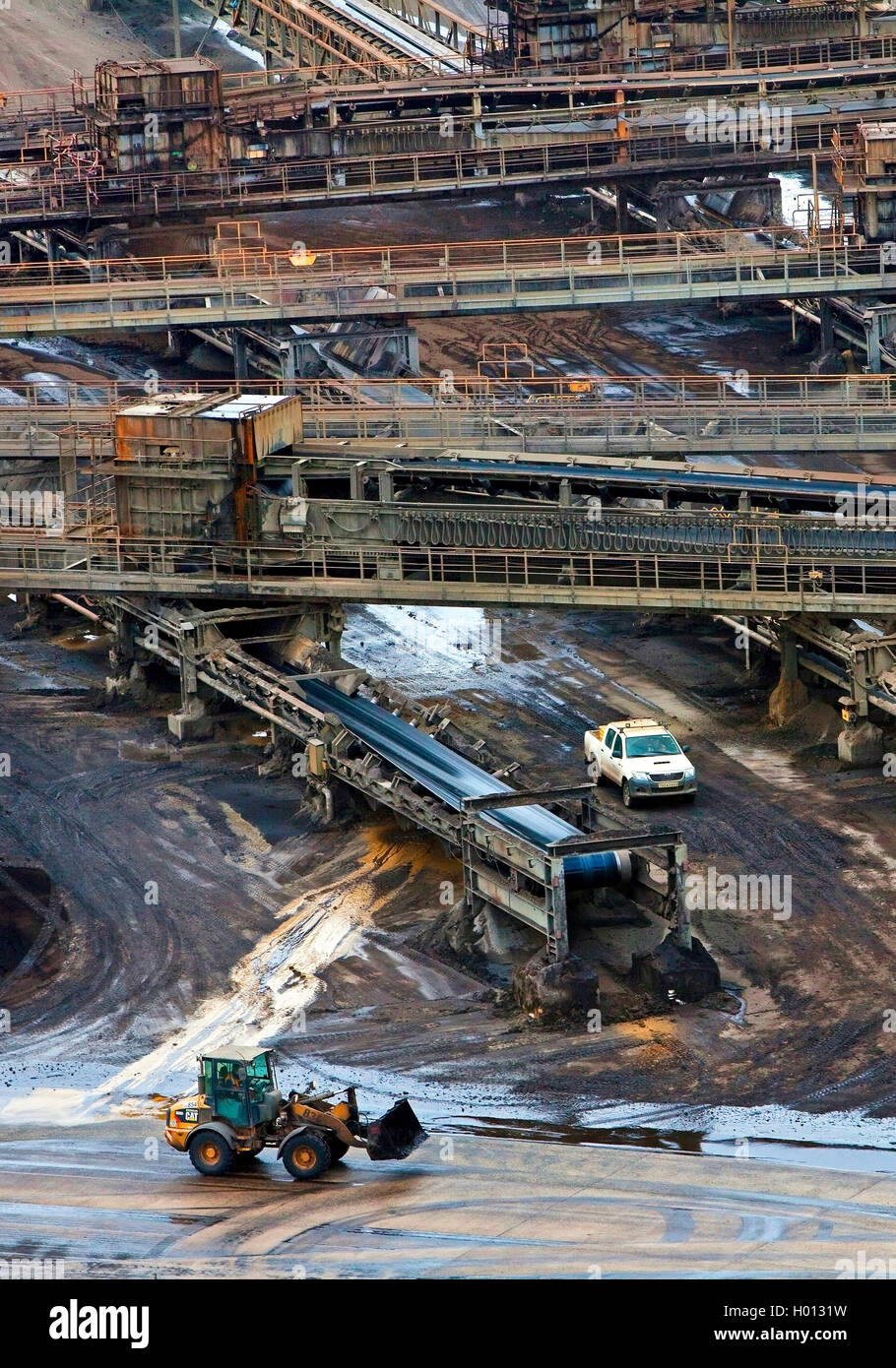 conveyor system of brown coal surface mining Inden, Germany, North Rhine-Westphalia, Inden Stock Photo