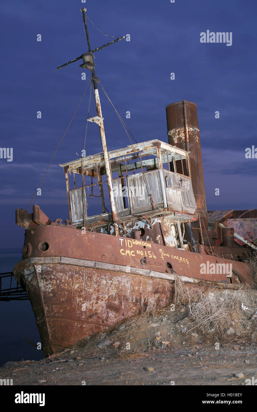 The CMC’s steam tug, lying abandoned alongside the jetty is a truly amazing survivor, December 2008. Stock Photo