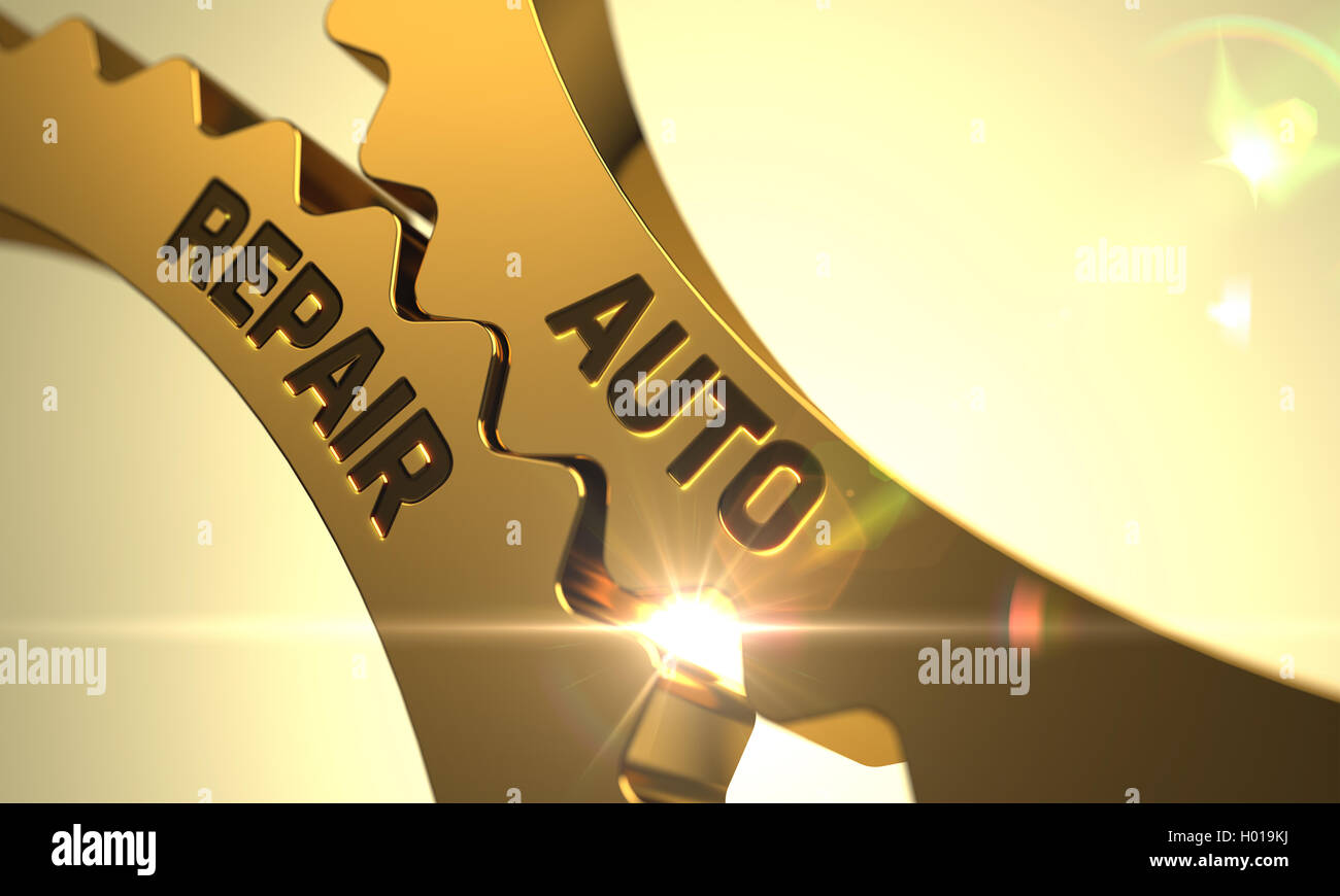 Auto Repair Concept. Golden Metallic Gears. 3D Stock Photo Alamy