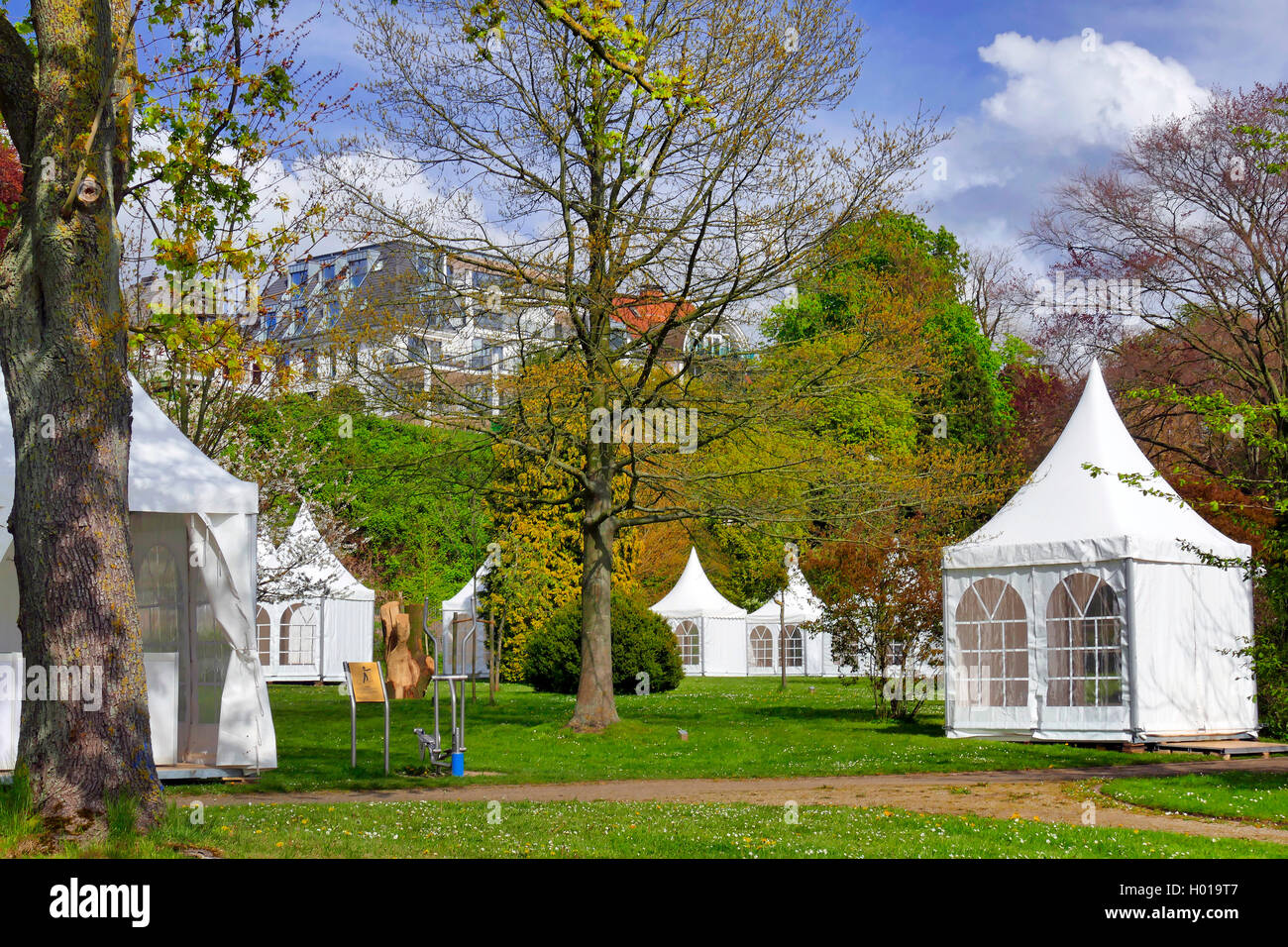 pagoda tents in municipal park of Bremen Vegesack, Germany, Bremen Stock Photo