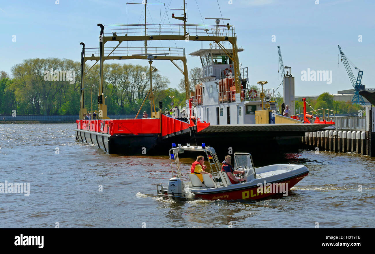 rescue boat and ferry , Germany, Vegesack, Bremen Stock Photo