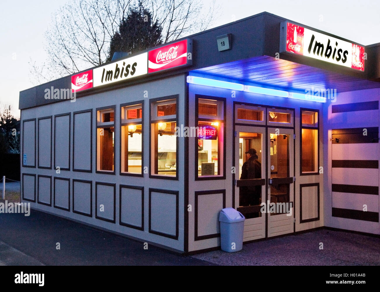 typical snack bar in the evening, Germany, North Rhine-Westphalia, Ruhr Area, Hagen Stock Photo