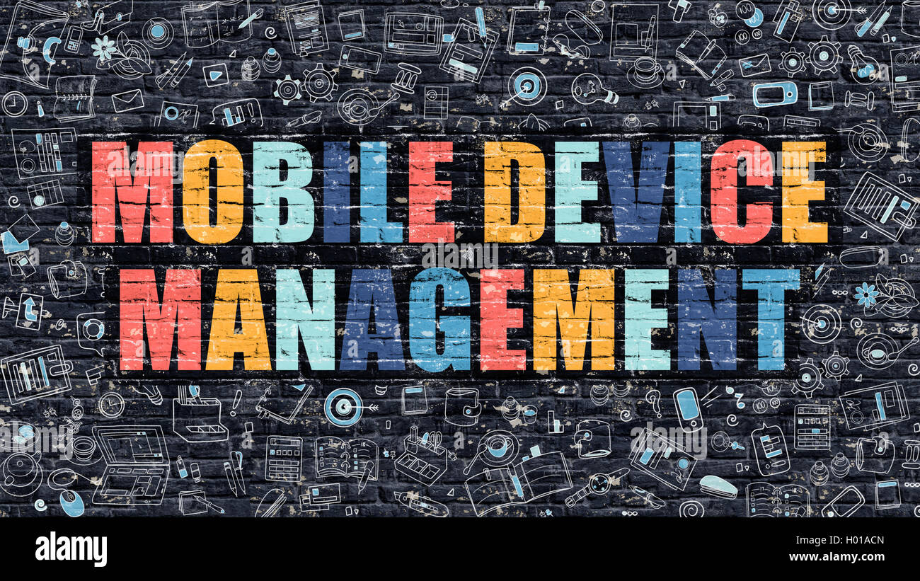 Mobile Device Management in Multicolor. Doodle Design. Stock Photo