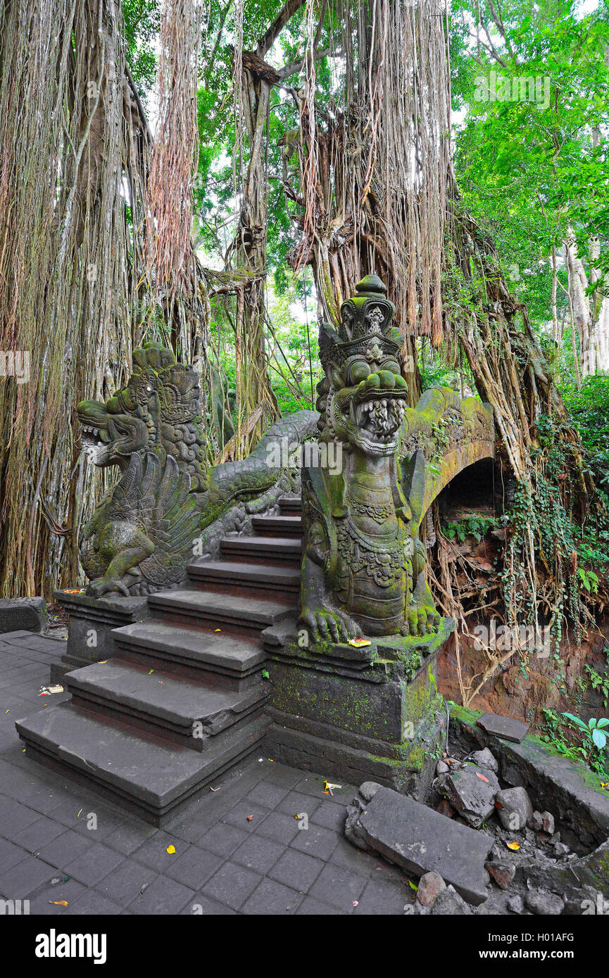 stairs and statues in the Ubud Monkey Forest, Indonesia, Bali, Ubud