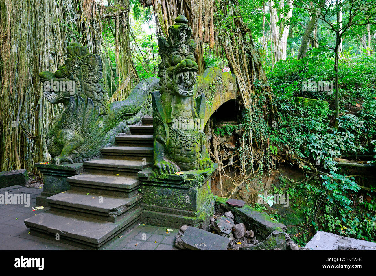 stairs and statues in the Ubud Monkey Forest, Indonesia, Bali, Ubud