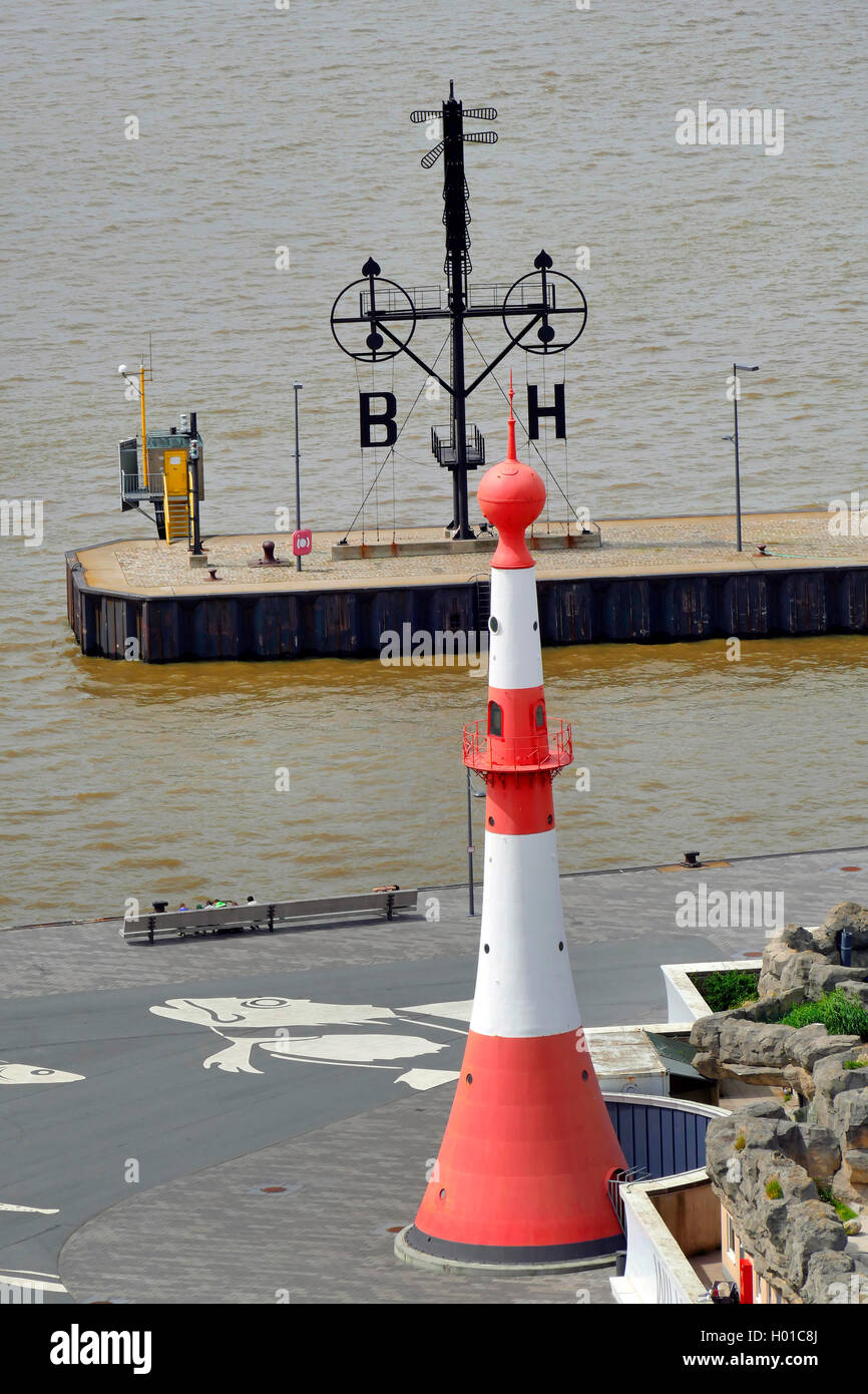 lighthouse Unterfeuer with  Semaphor in Bremerhaven, Germany, Bremerhaven Stock Photo