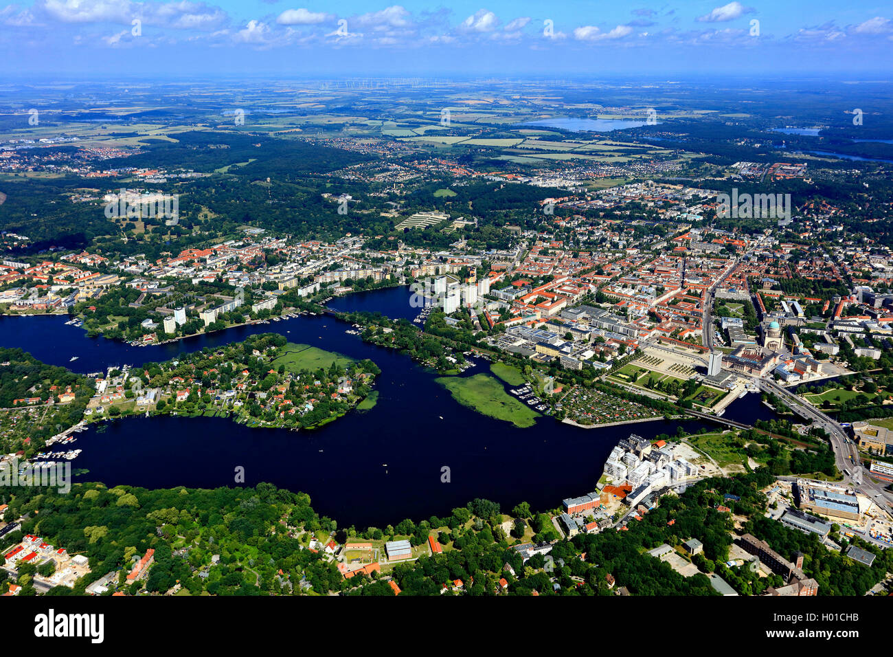 view on Potsdam at the Havel, 20.06.2016, aerial view, Germany, Brandenburg, Potsdam Stock Photo